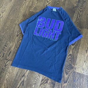 Vtg 1991 Bud Light Black L Single Stitch Ringer Beer Tee Stony Creek USA 90s